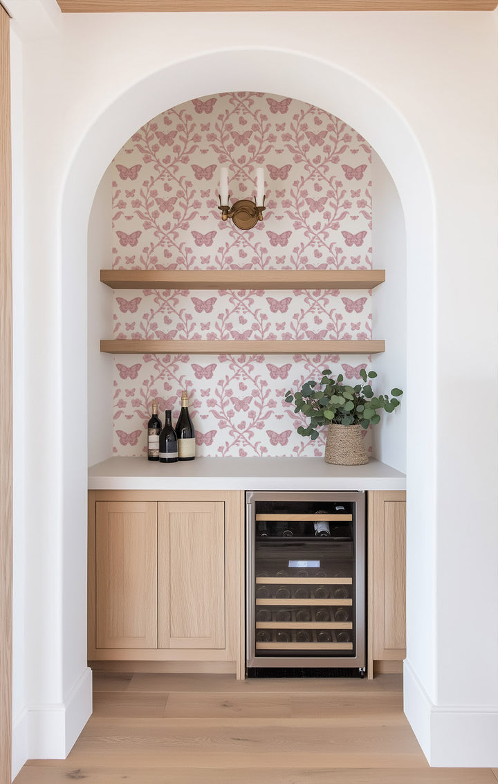 Butterfly Garden - Dusty Blush Wallpaper