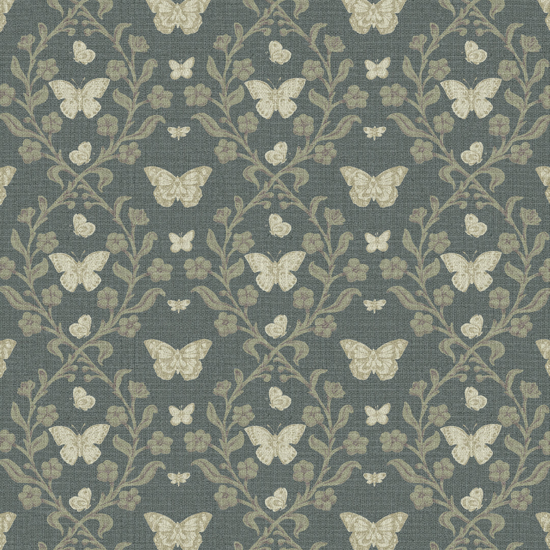 Butterfly Garden Dark Forest Grasscloth