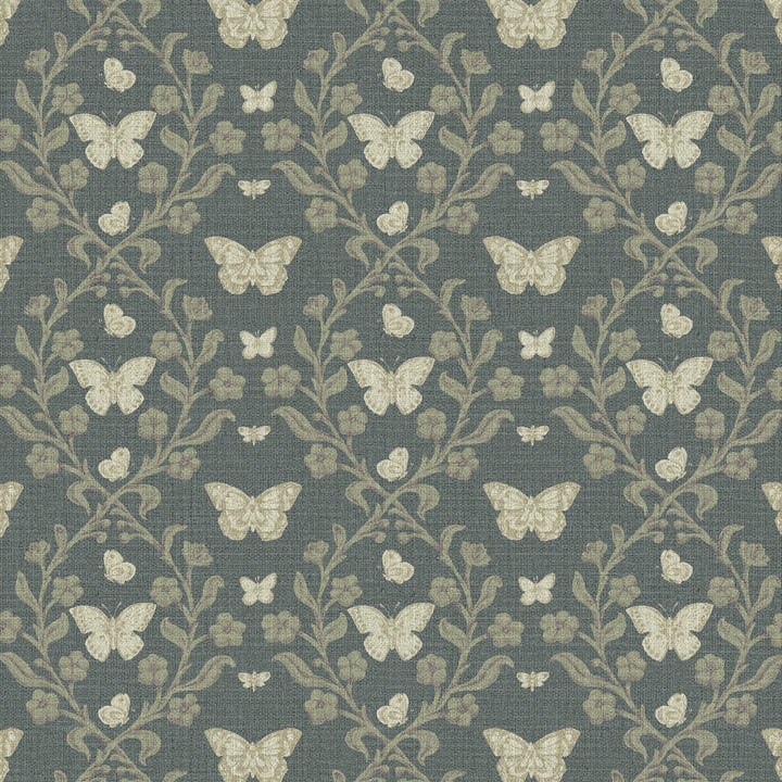Butterfly Garden Dark Forest Grasscloth