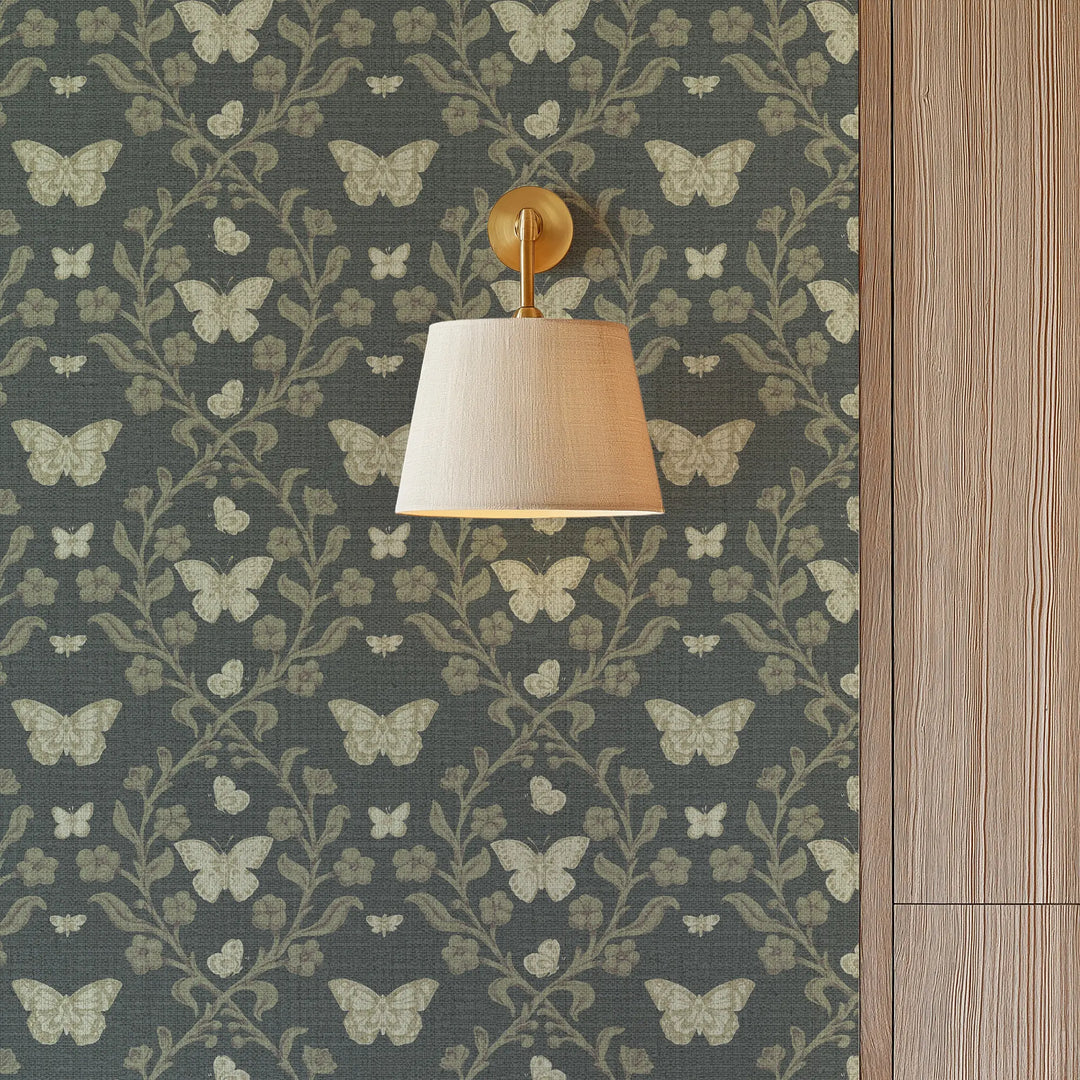 Butterfly Garden Dark Forest Grasscloth
