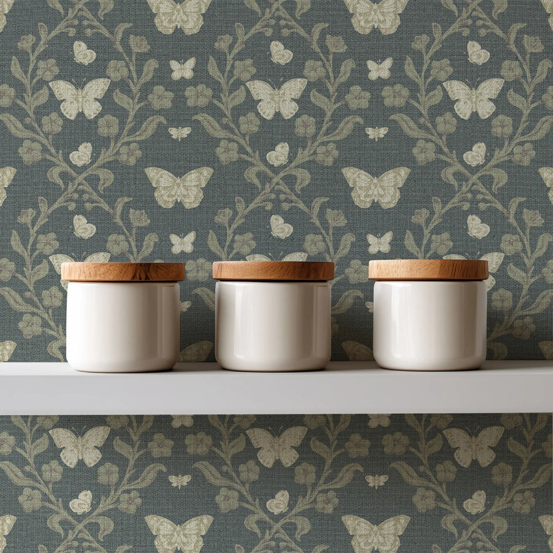 Butterfly Garden Dark Forest Grasscloth