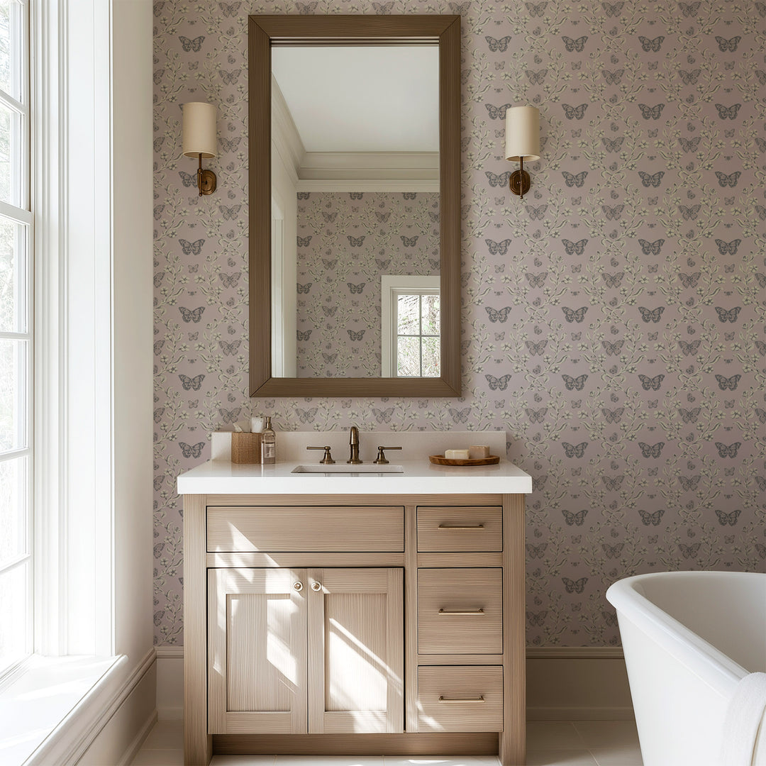 Butterfly Garden - Dusty Lilac Wallpaper