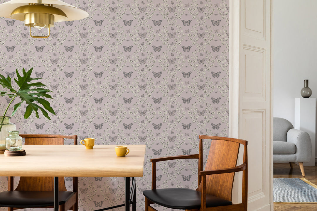 Butterfly Garden - Dusty Lilac Wallpaper