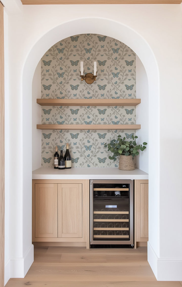 Butterfly Garden - Linen Stone Wallpaper