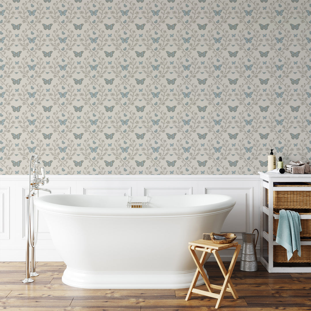 Butterfly Garden - Linen Stone Wallpaper