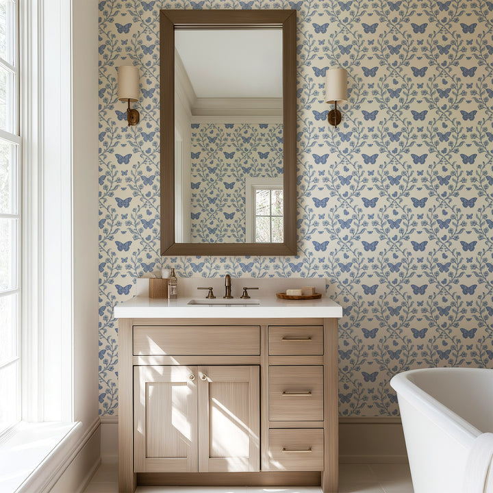 Butterfly Garden - Porcelain Blue Wallpaper