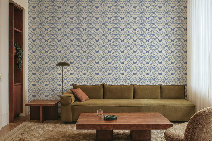 Butterfly Garden - Porcelain Blue Wallpaper