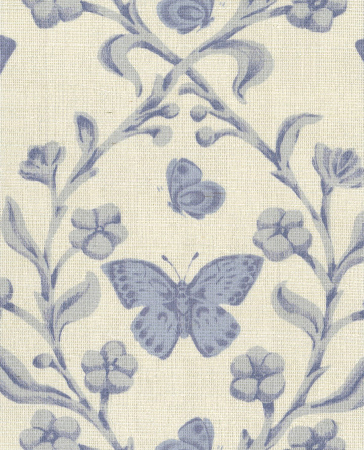 Butterfly Garden Porcelain Blue Grasscloth