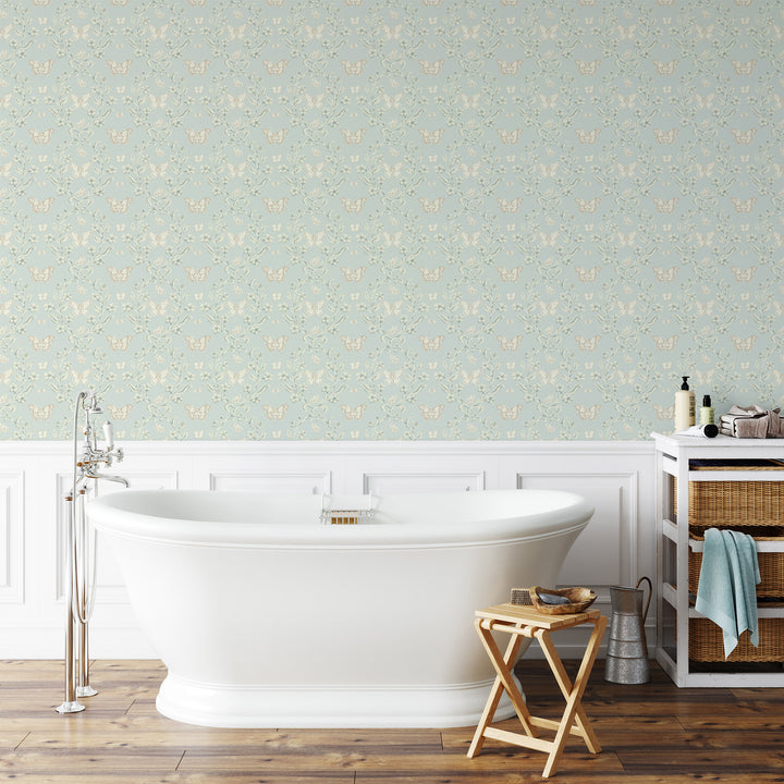 Butterfly Garden - Silvered Blue Wallpaper