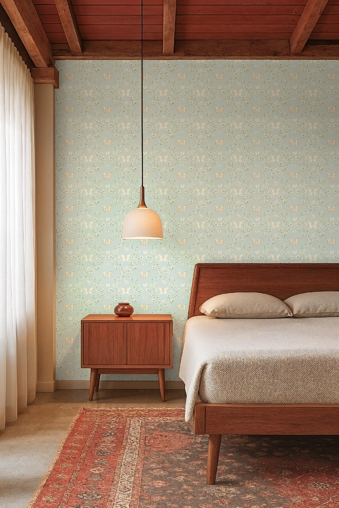 Butterfly Garden - Silvered Blue Wallpaper
