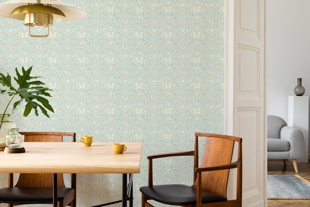 Butterfly Garden - Silvered Blue Wallpaper