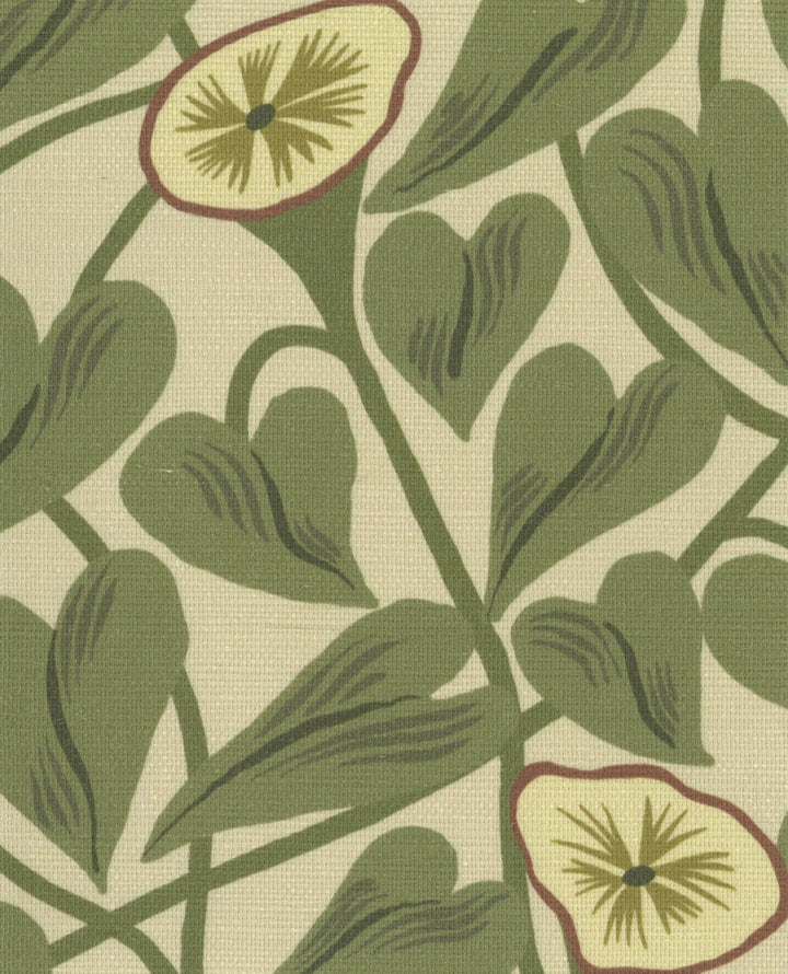 Climbing Vine Taupe Green Grasscloth