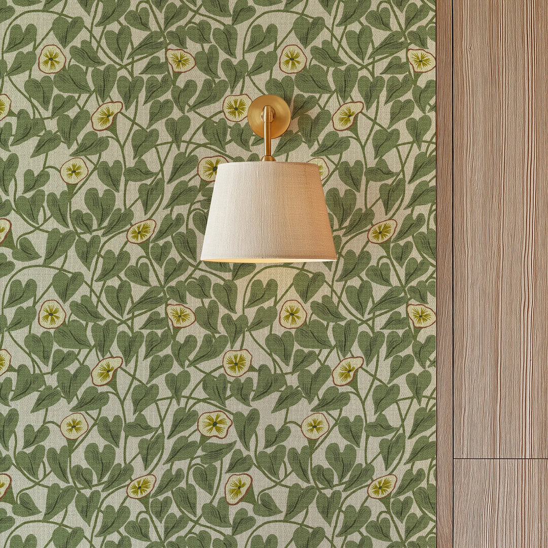 Climbing Vine Taupe Green Grasscloth
