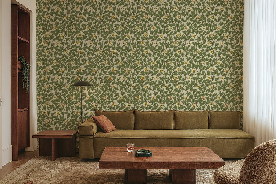 Climbing Vine - Taupe Green Wallpaper