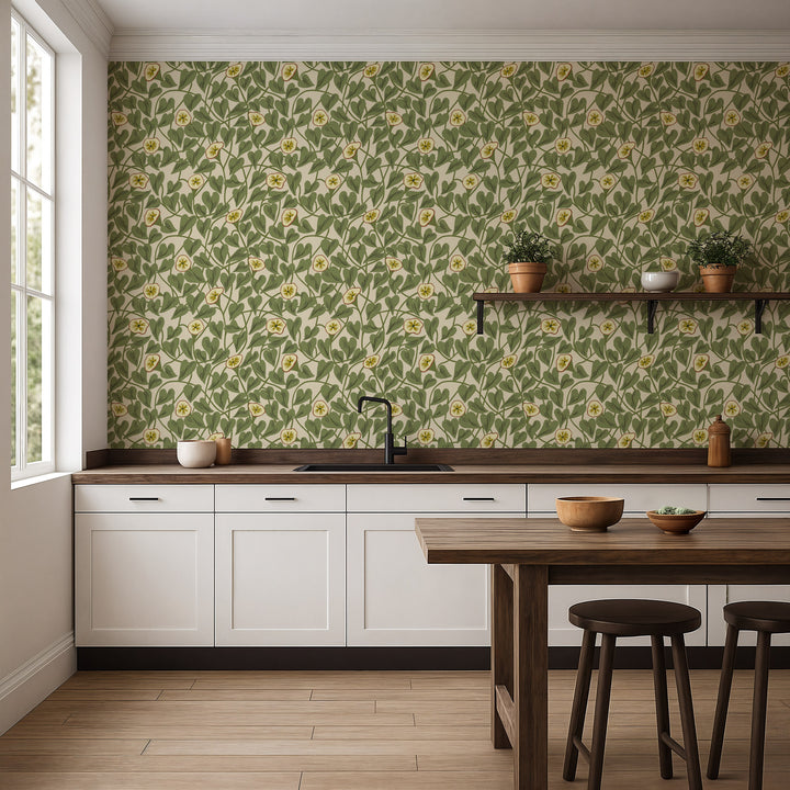 Climbing Vine - Taupe Green Wallpaper