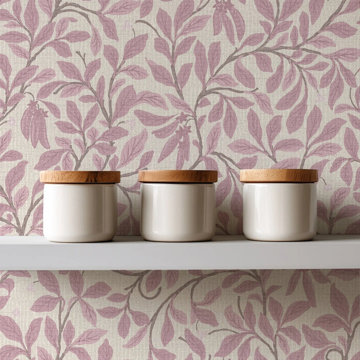 Leaf And Pod Dusty Blush Grasscloth
