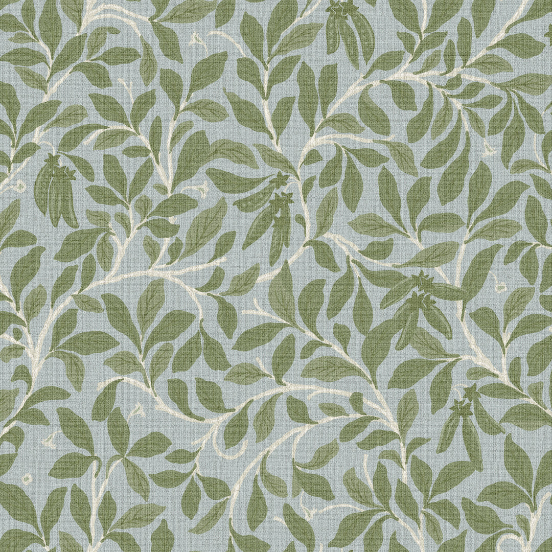 Leaf And Pod Hazy Blue Grasscloth