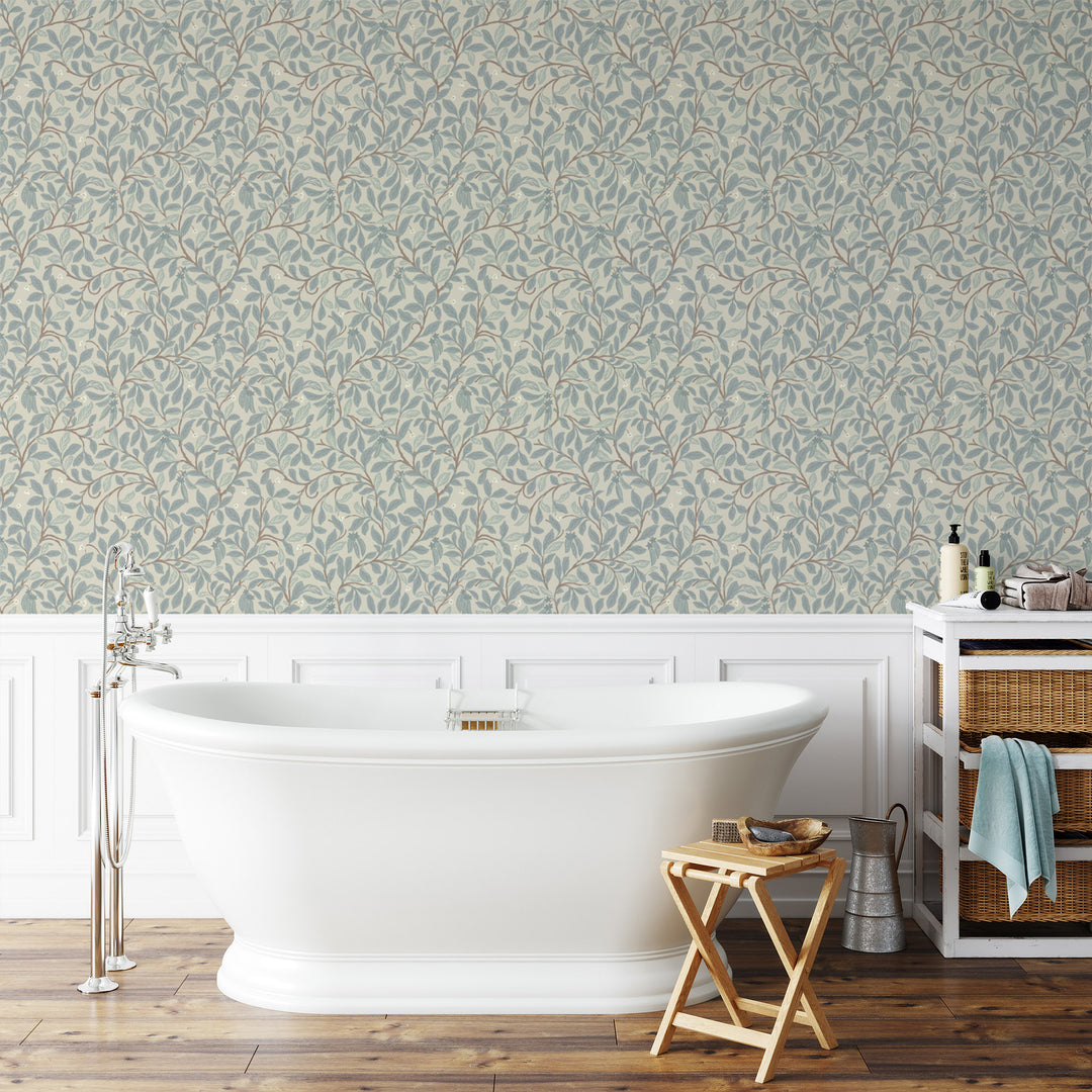 Leaf and Pod - Linen Stone Wallpaper