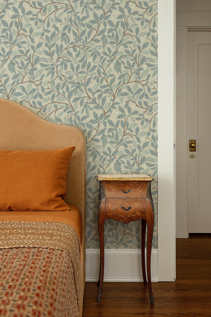 Leaf and Pod - Linen Stone Wallpaper