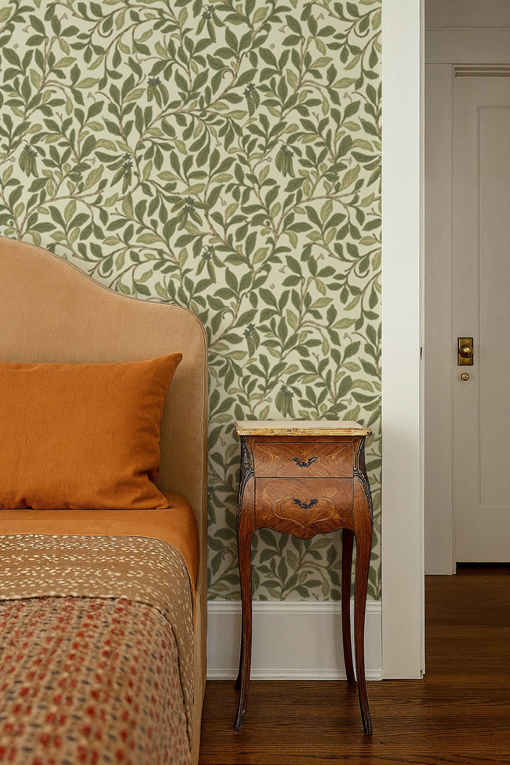 Leaf and Pod - Taupe Green Wallpaper