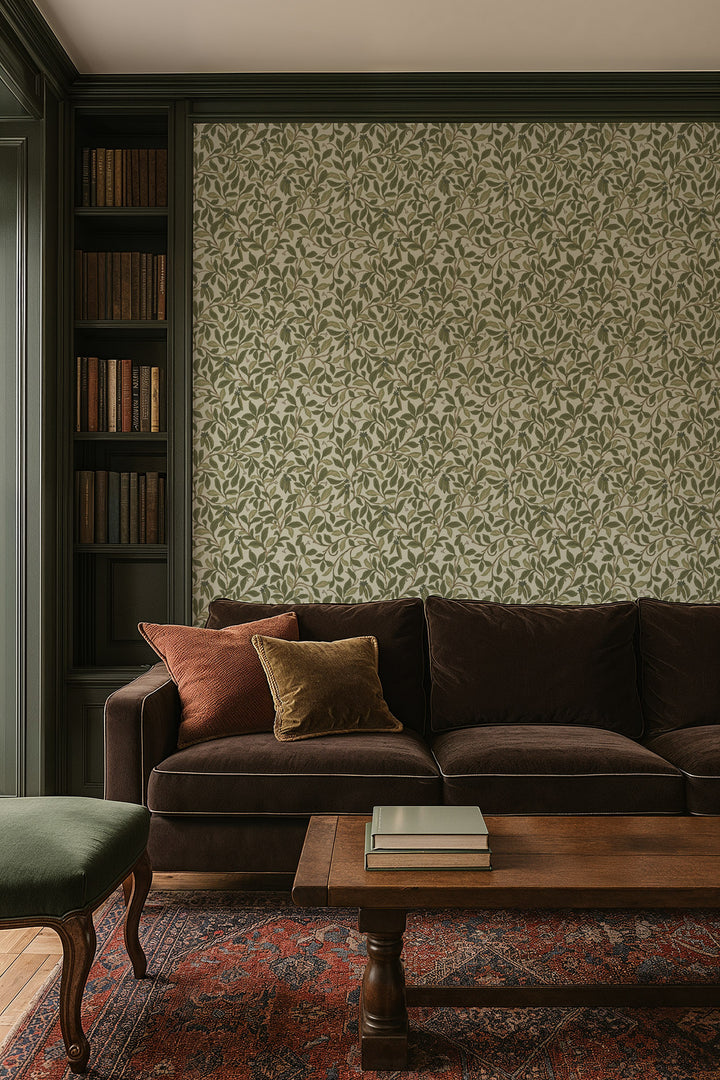 Leaf and Pod - Taupe Green Wallpaper