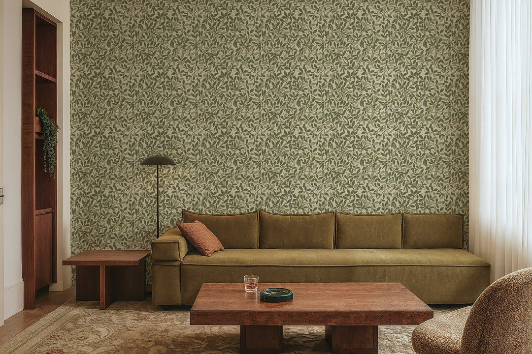 Leaf and Pod - Taupe Green Wallpaper