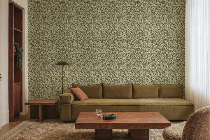 Leaf and Pod - Taupe Green Wallpaper