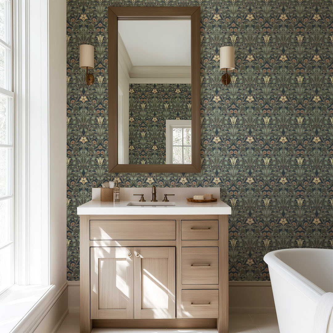 Ribbon Lily - Oxford Blue Wallpaper