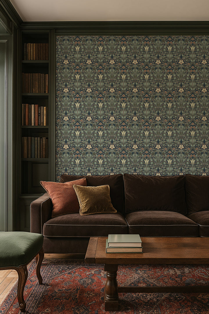 Ribbon Lily - Oxford Blue Wallpaper