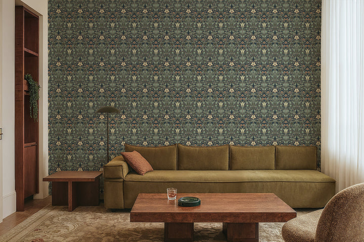 Ribbon Lily - Oxford Blue Wallpaper