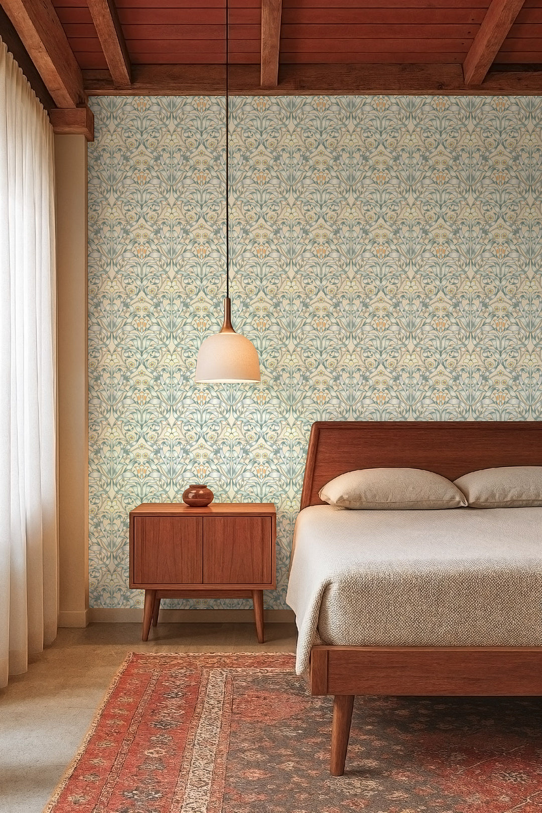 Ribbon Lily - Silvered Blue Wallpaper