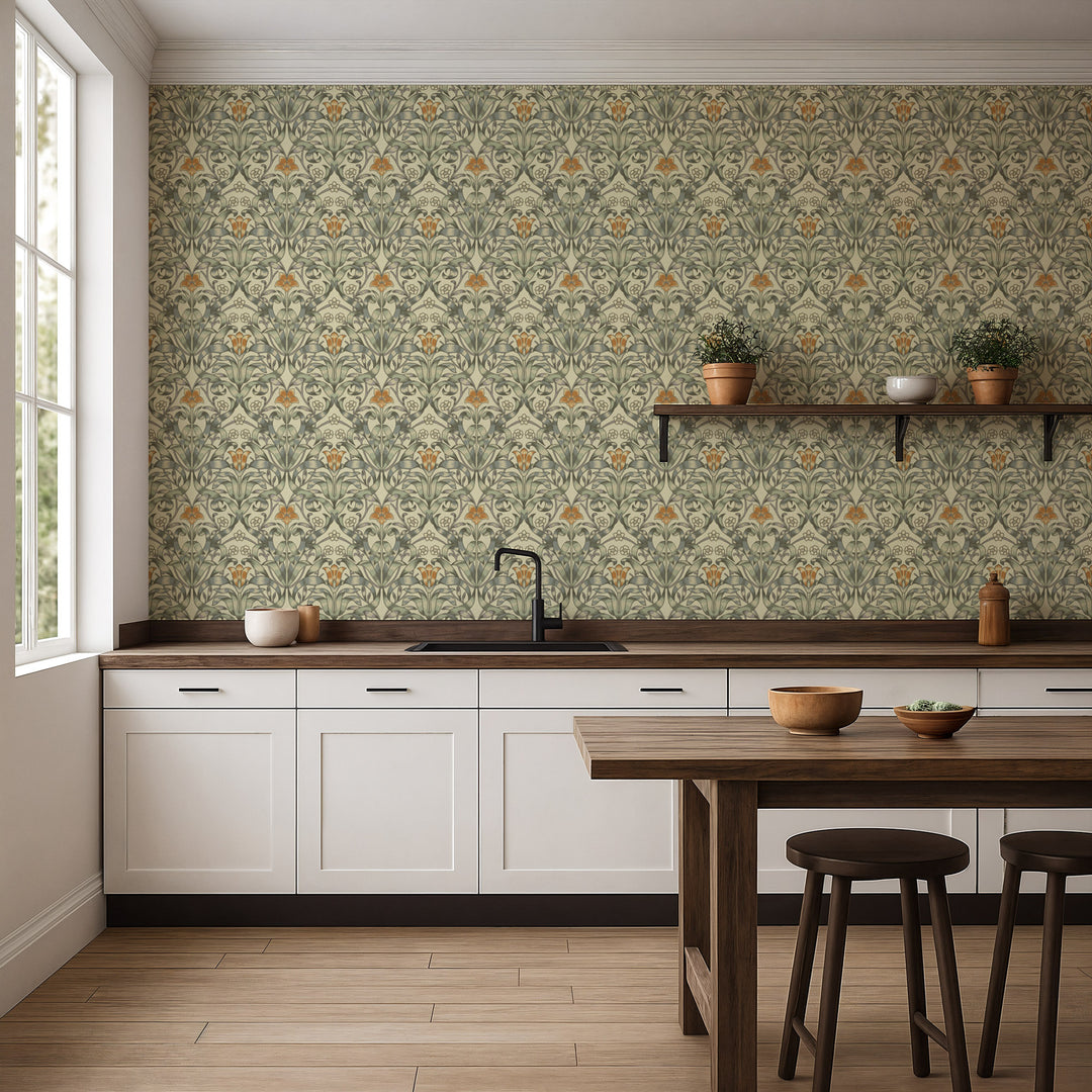 Ribbon Lily - Traditional Taupe Wallpaper