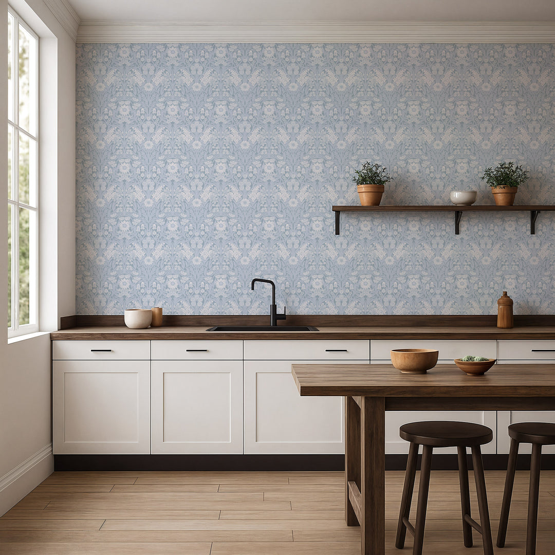 Wild Meadow - Misty Blue Wallpaper