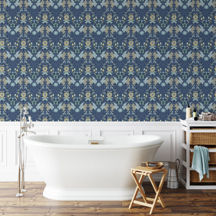 Wild Meadow - Navy Indigo Wallpaper