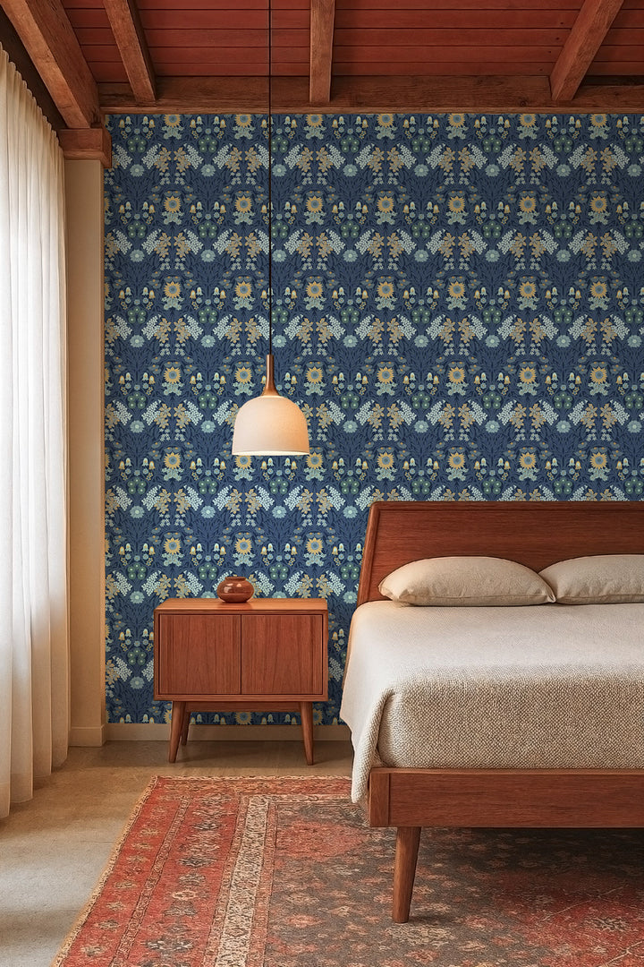 Wild Meadow - Navy Indigo Wallpaper