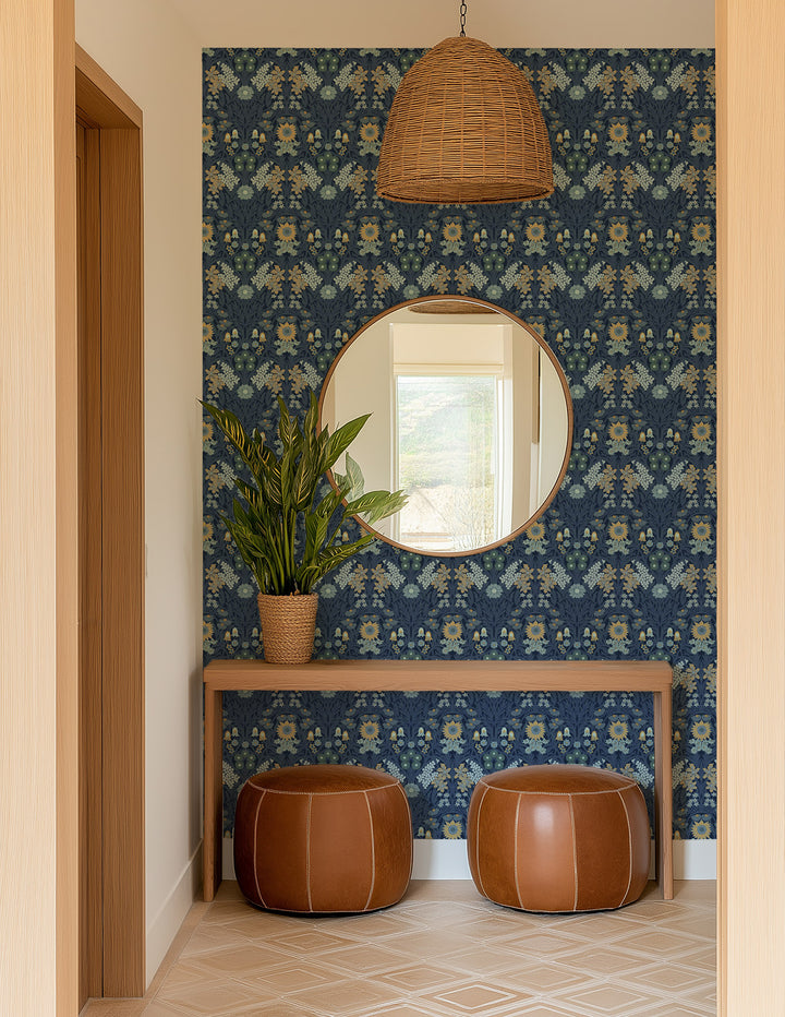 Wild Meadow - Navy Indigo Wallpaper