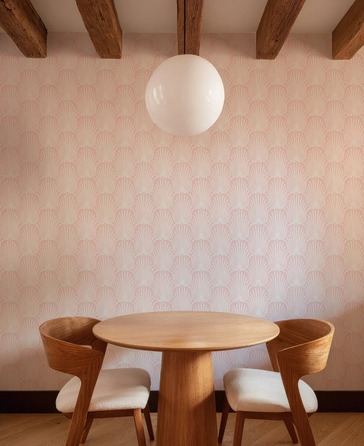 Carlyle Feather - Coral Pink Wallpaper