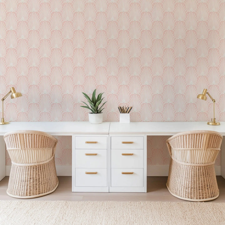 Carlyle Feather - Coral Pink Wallpaper