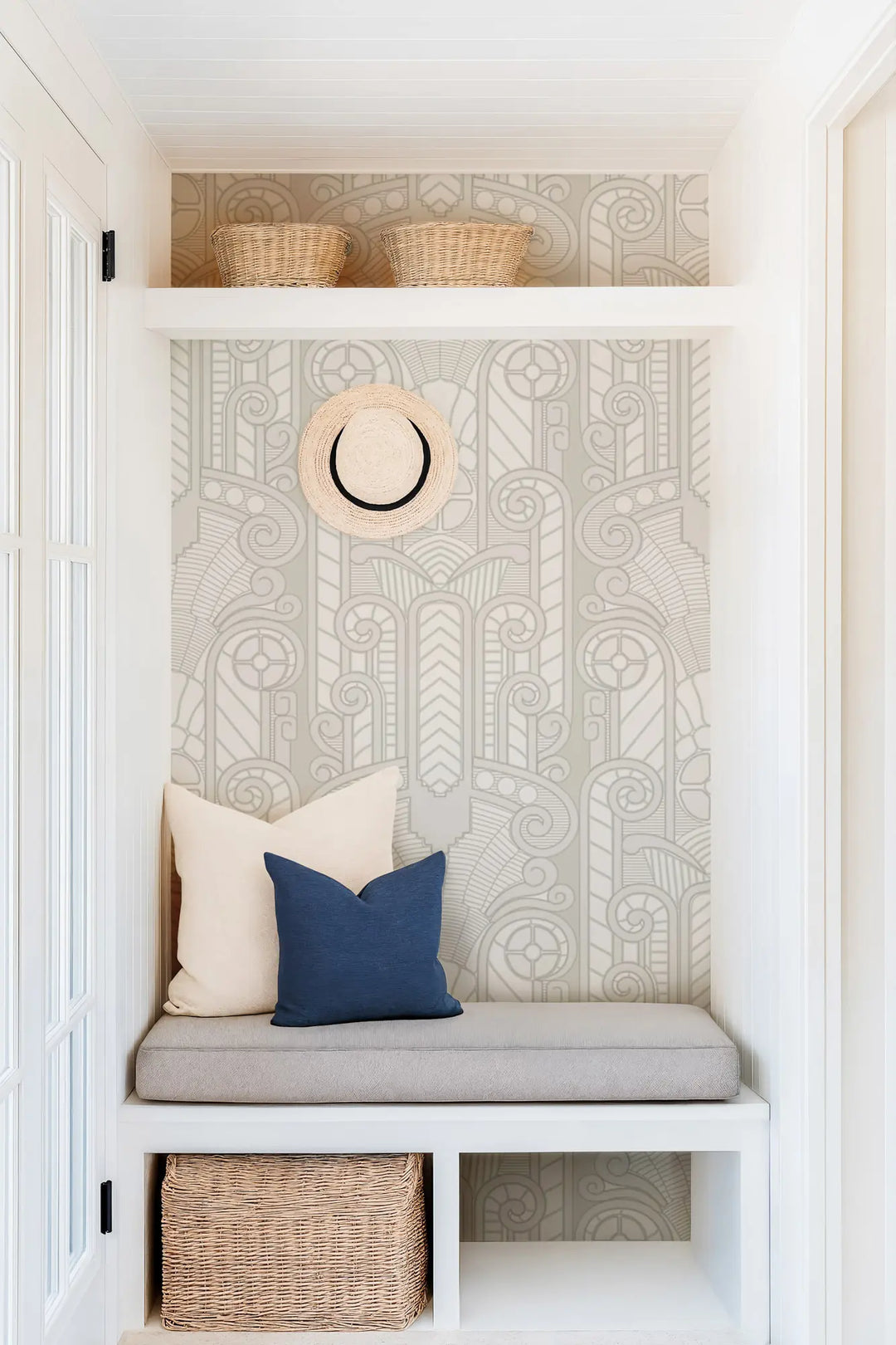 Congress Relief - Plaster White Wallpaper