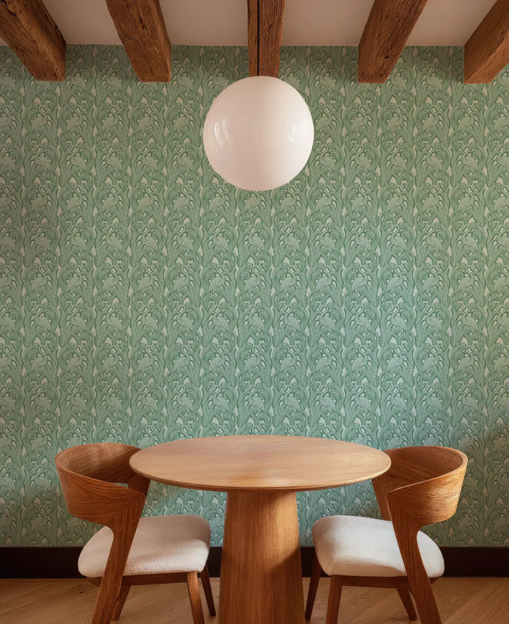 Deco Heron - Seafoam Wallpaper