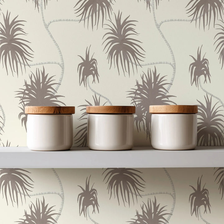 Dragon Tree - Coconut Linen Wallpaper