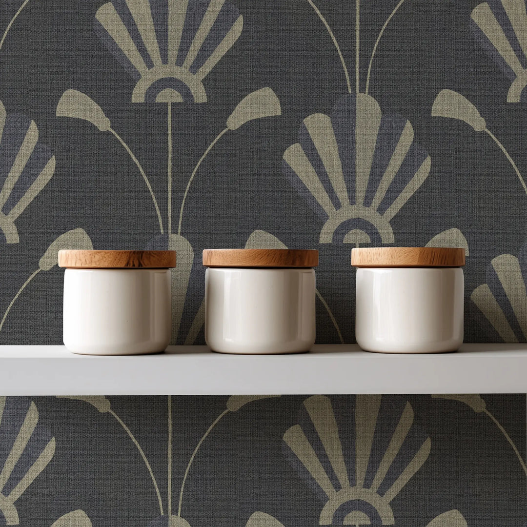 Fanflower Gold Night Grasscloth