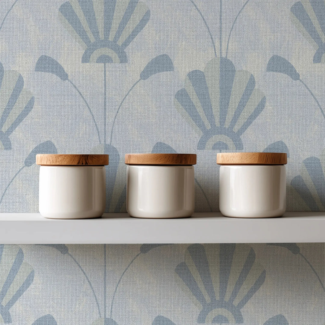 Fanflower Powder Blue Grasscloth