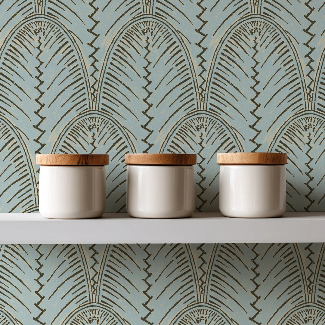 Fountain Fan - Blue Taupe Wallpaper