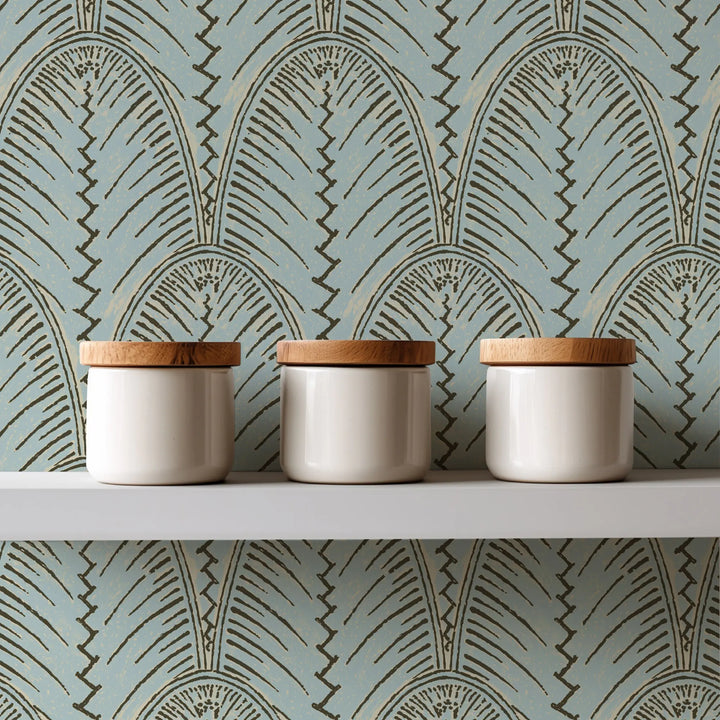 Fountain Fan - Blue Taupe Wallpaper