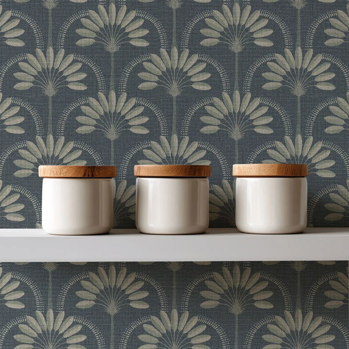 Palm Arches Gold Night Grasscloth