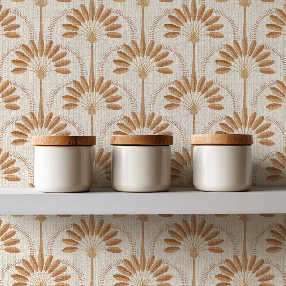 Palm Arches Terracotta Grasscloth
