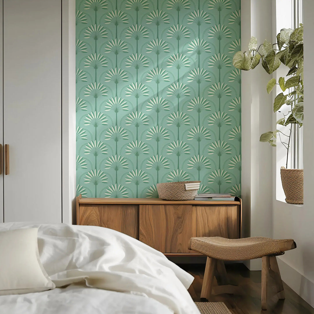 Palm Arches - Tropical Teal Wallpaper