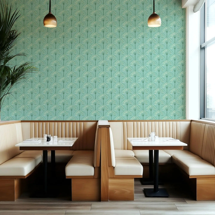 Palm Arches - Tropical Teal Wallpaper