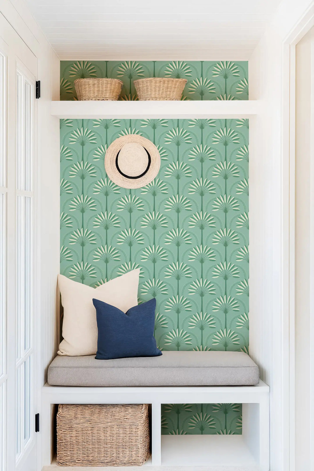 Palm Arches - Tropical Teal Wallpaper